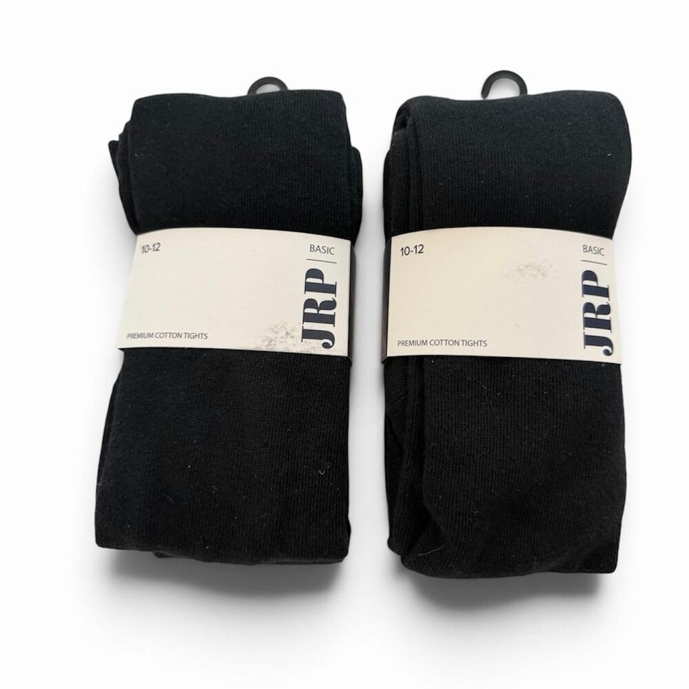 Lot of 2 JRP Premium Cotton Tights Girls 10-12 Black 70% Cotton Basic NEW